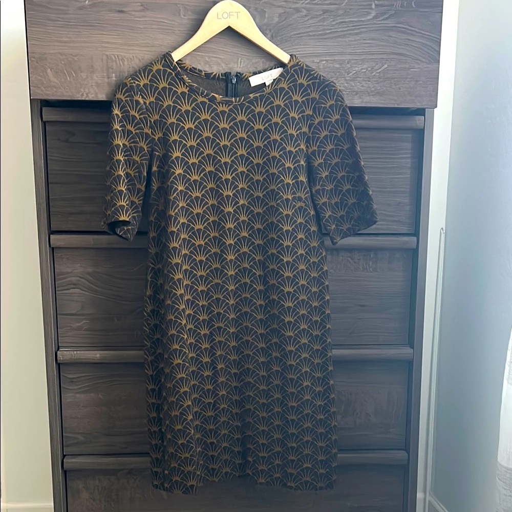 LOFT Black and golden brown Sheath Midi Dress